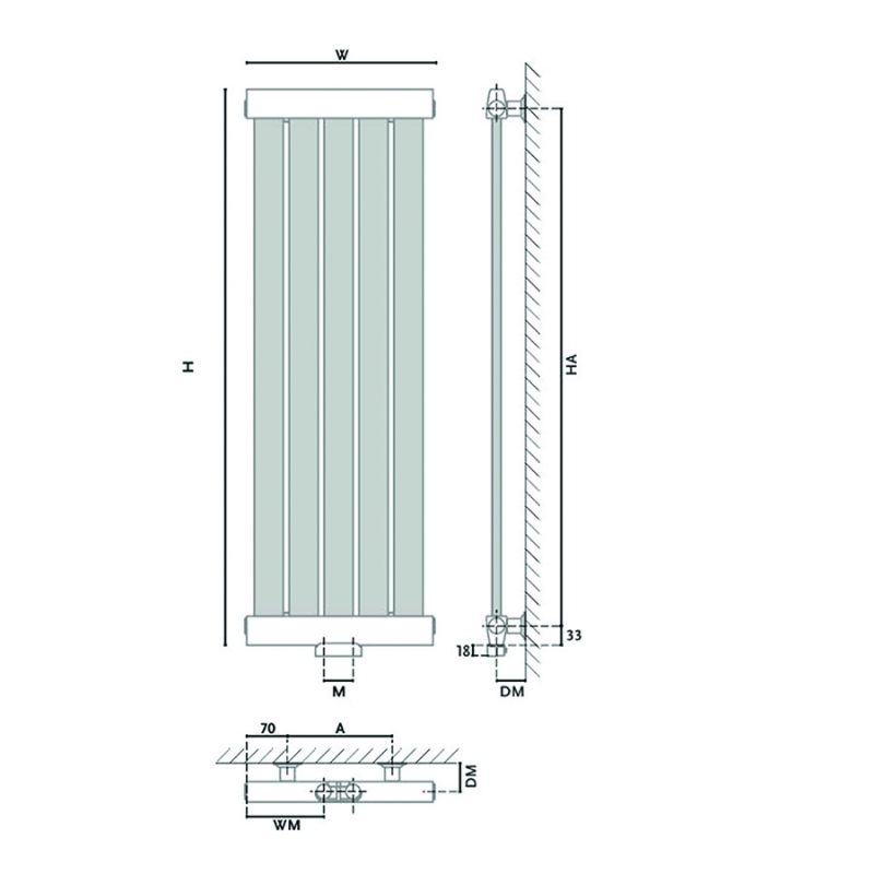 Dizajnový, vertikal radiátor GERONA AG, 1800 x 500, 950W