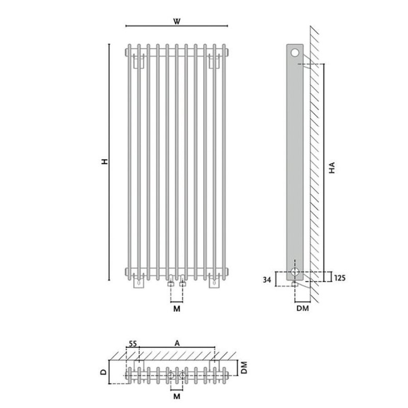 Dizajnový radiátor IBERIS V AIB V, 1500 x 450, 1038W