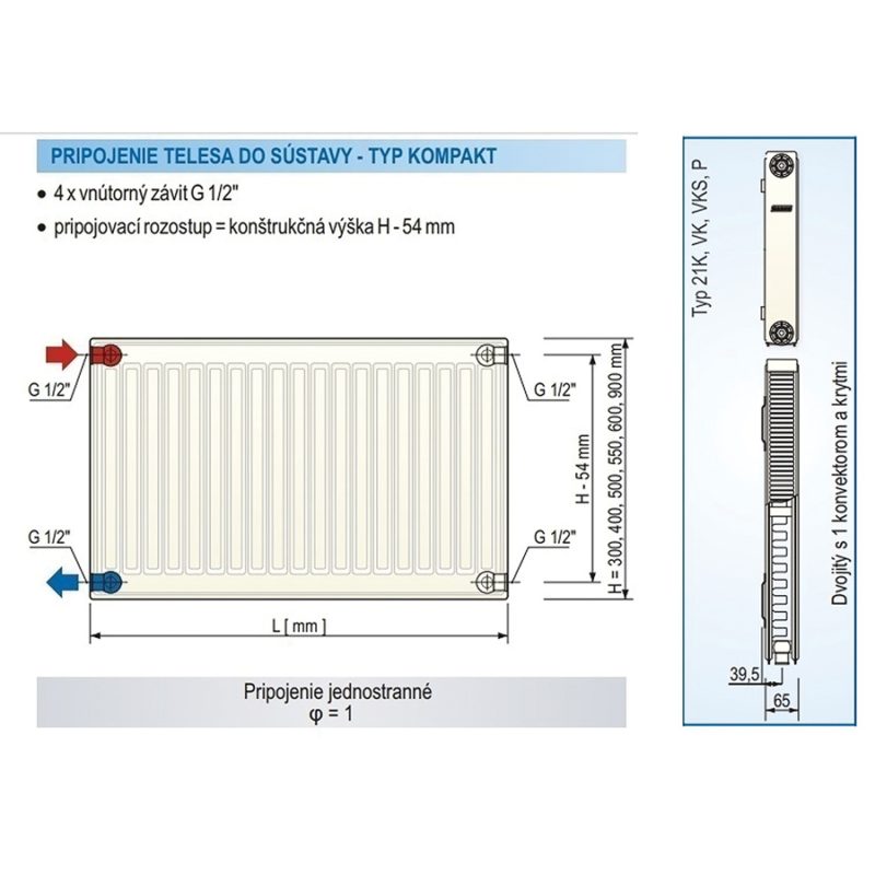 Panelový radiátor KORAD 21K 300 x 2200, Kompakt, 2143224013U