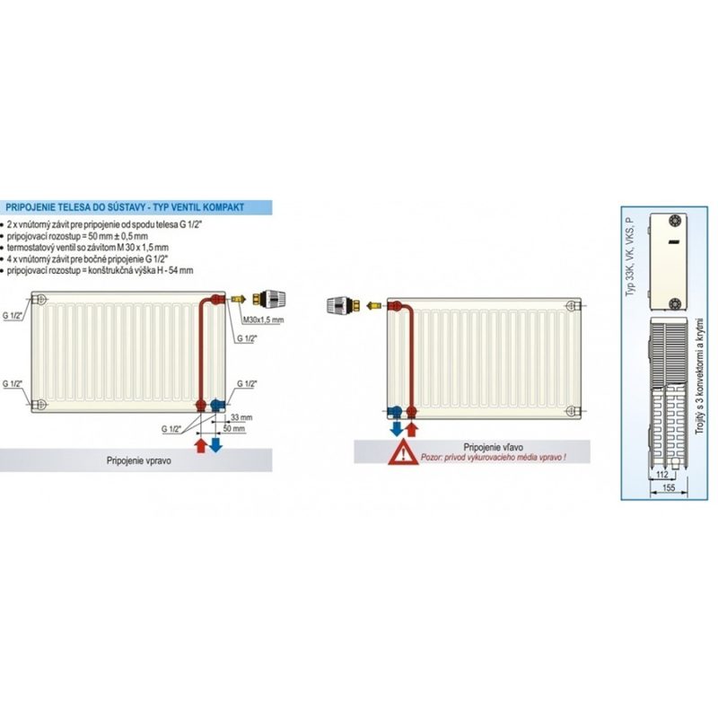 Panelový radiátor KORAD 33K 400 x 2100, Kompakt, 3344212013